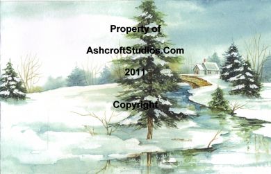 390x251 Winter Stream Watercolor Painting