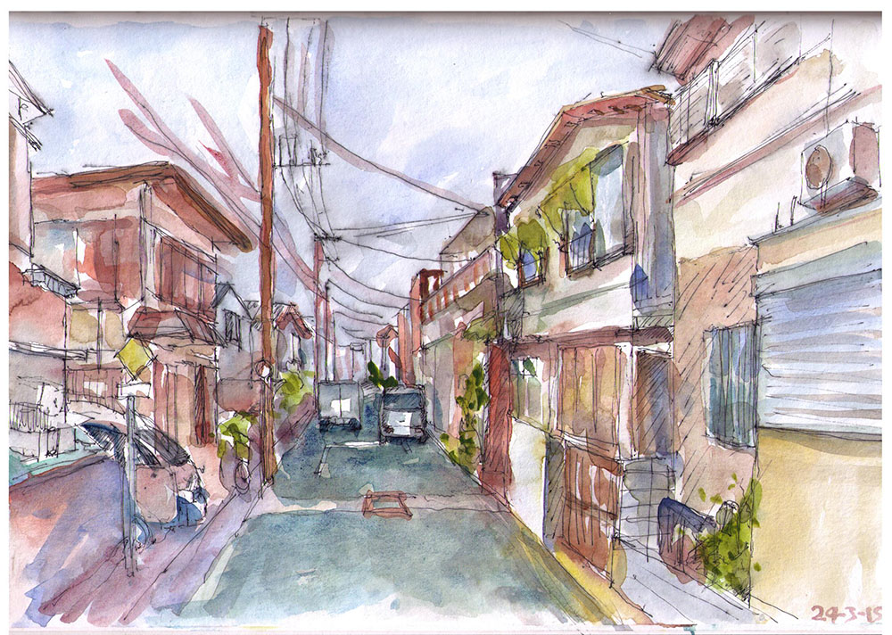 1000x712 Street Perspective In Tokyo In Ballpoint Pen And Watercolor One