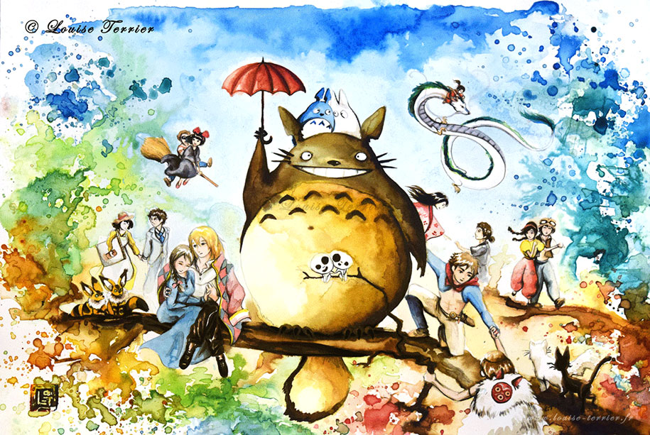 915x613 Studio Ghibli Characters Redrawn In Watercolor Paintings
