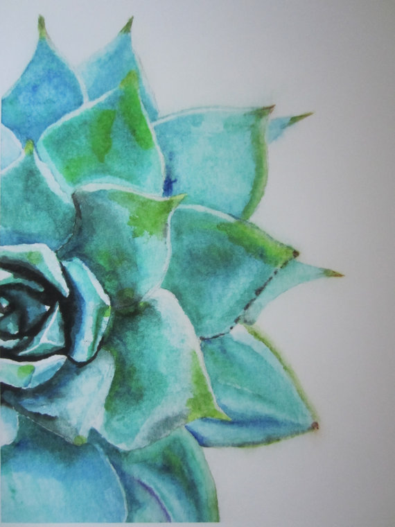 570x760 Blue Green Succulent Watercolor Print For The Home