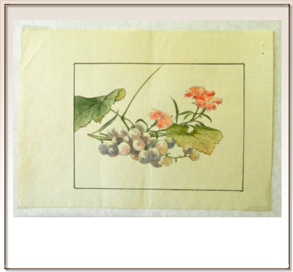 1024x950 Japanese Sumi E Watercolor Of Grapes, C1900 Dcartpressbookstore