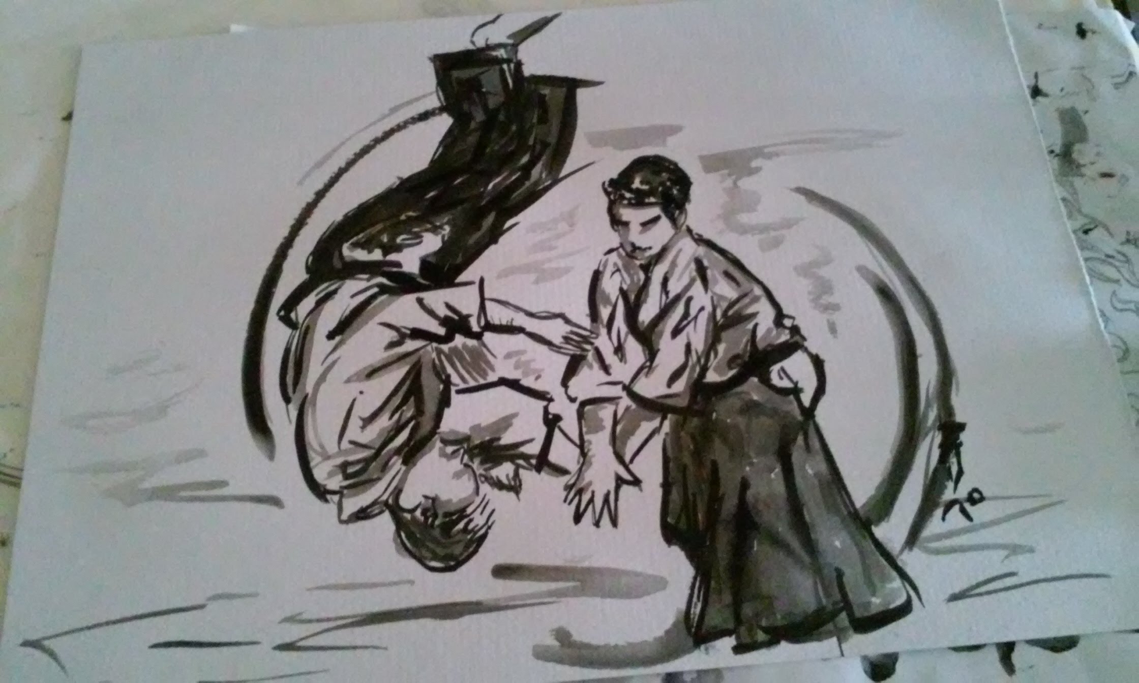 2240x1344 Aikido Kotegaeshi Sumi E Watercolor Painting