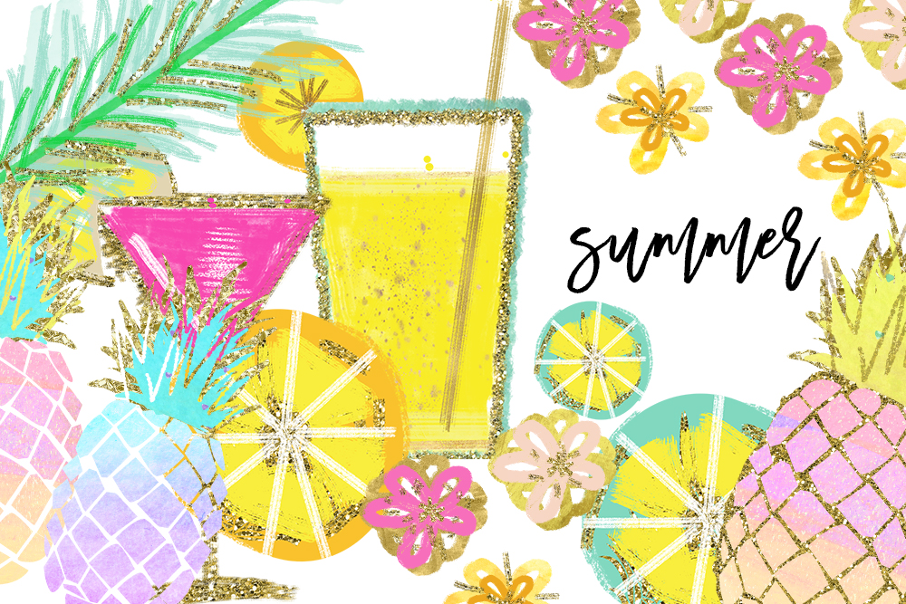 1000x667 Tropical Clip Art, Watercolor Summer Clipart, Pineapple Summer