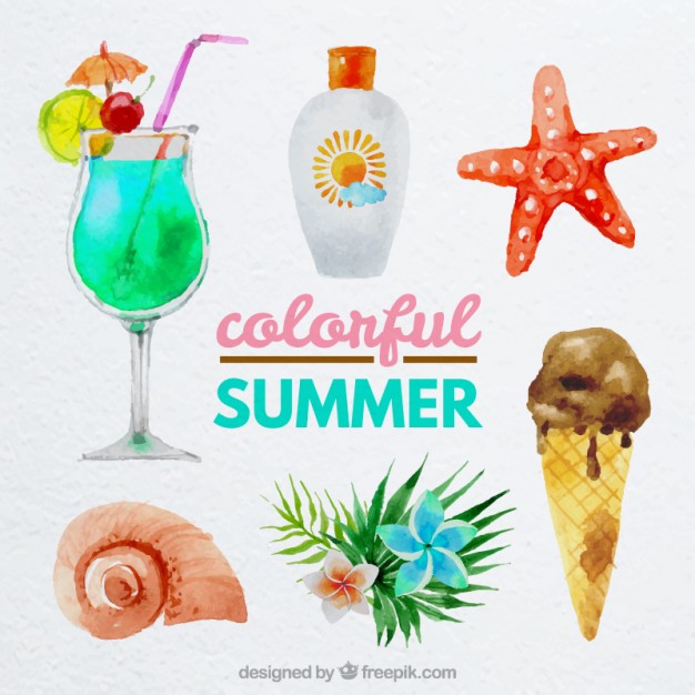 626x626 Watercolor Cute Summer Elements Vector Free Download