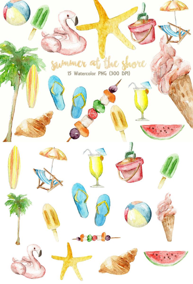 816x1200 Summer Clipart Watercolor Digital Download Beach Party Vacation