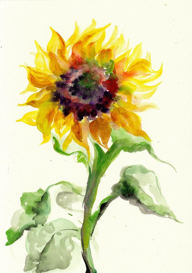 634x900 Sunflower Watercolor Painting By Tiberiu Soos
