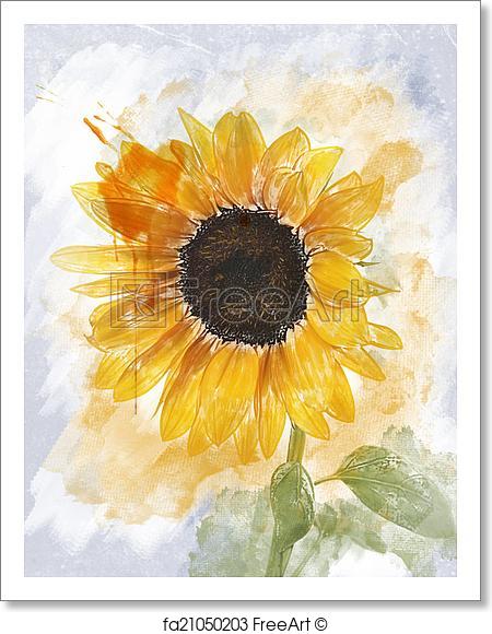 450x580 Free Art Print Of Watercolor Image Of Sunflower. Watercolor