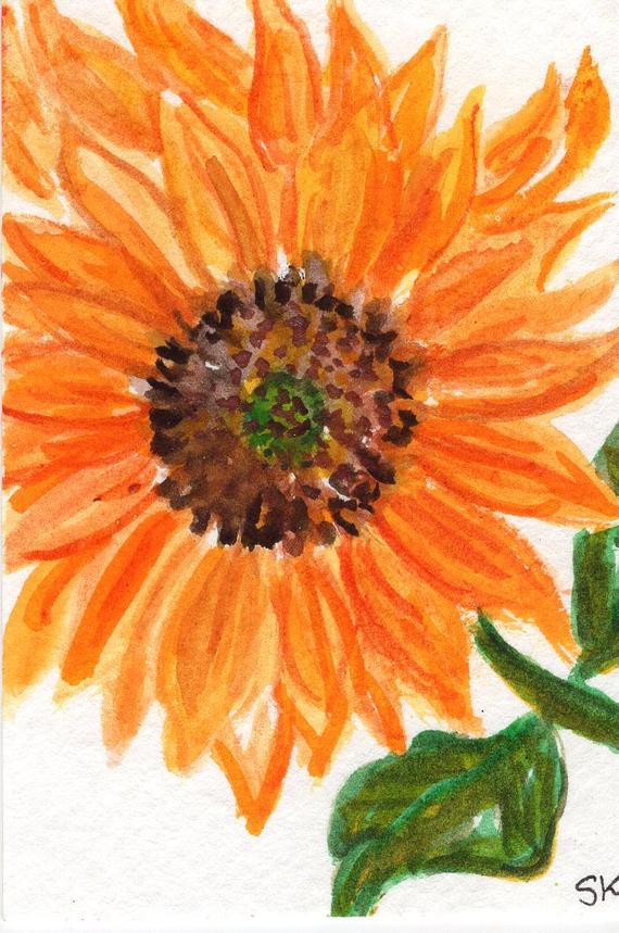 570x859 Original Aceo Sunflower Watercolor Painting Flower Art Card Etsy