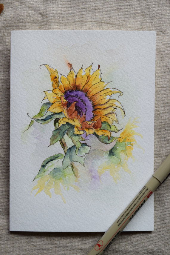 570x854 Sunflower Watercolor Painted Card