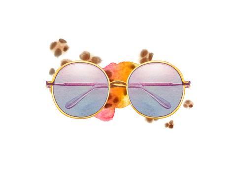 473x355 Watercolor Hipster Sunglasses And Artsy Brush Strokes Posters By