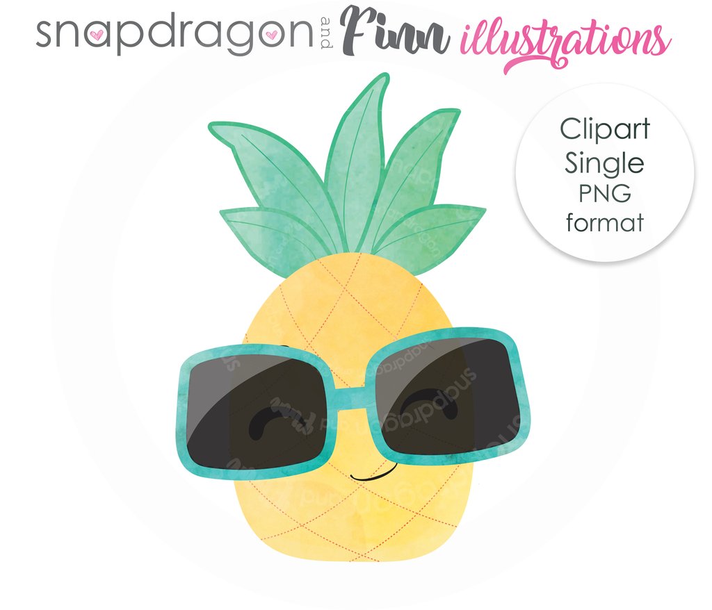 1024x878 Watercolor Pineapple With Sunglasses Clipart Single