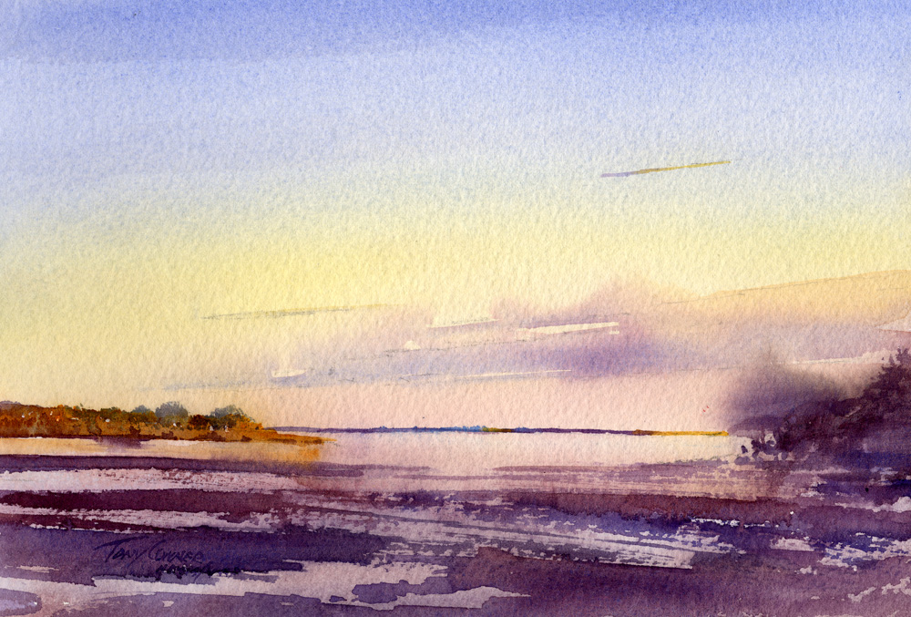 1000x677 Ipswich River At Sunrise Original Watercolor Landscape Painting