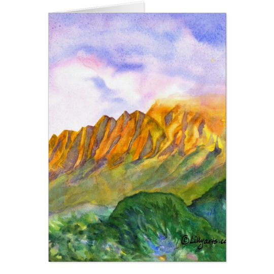 540x540 Sunrise Cliffs Kauai Watercolor Card