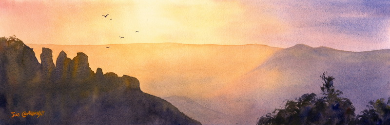800x258 Sunrise Over The Three Sisters, Blue Mountains, Nsw Watercolour