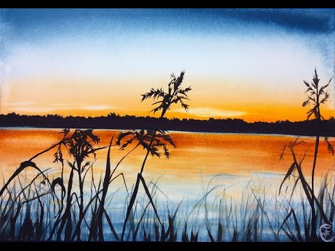 480x360 Watercolor Sunrise On A Lake Painting Demonstration