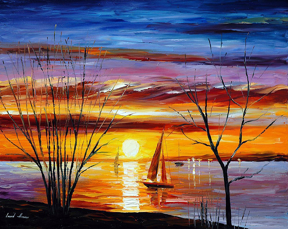 1000x794 Sunrise By The Lake Palette Knife Oil Painting On Canvas By