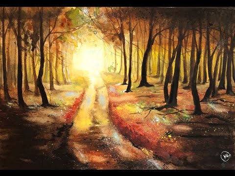 480x360 Watercolor Forest Sunrise Painting Demonstration