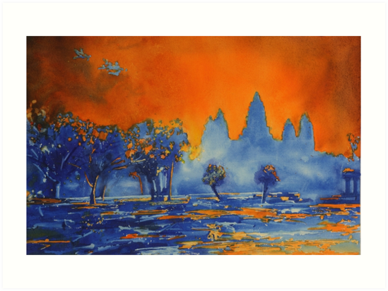 549x413 Angkor Wat Sunrise Watercolor Painting Art Prints By Rfoxphoto