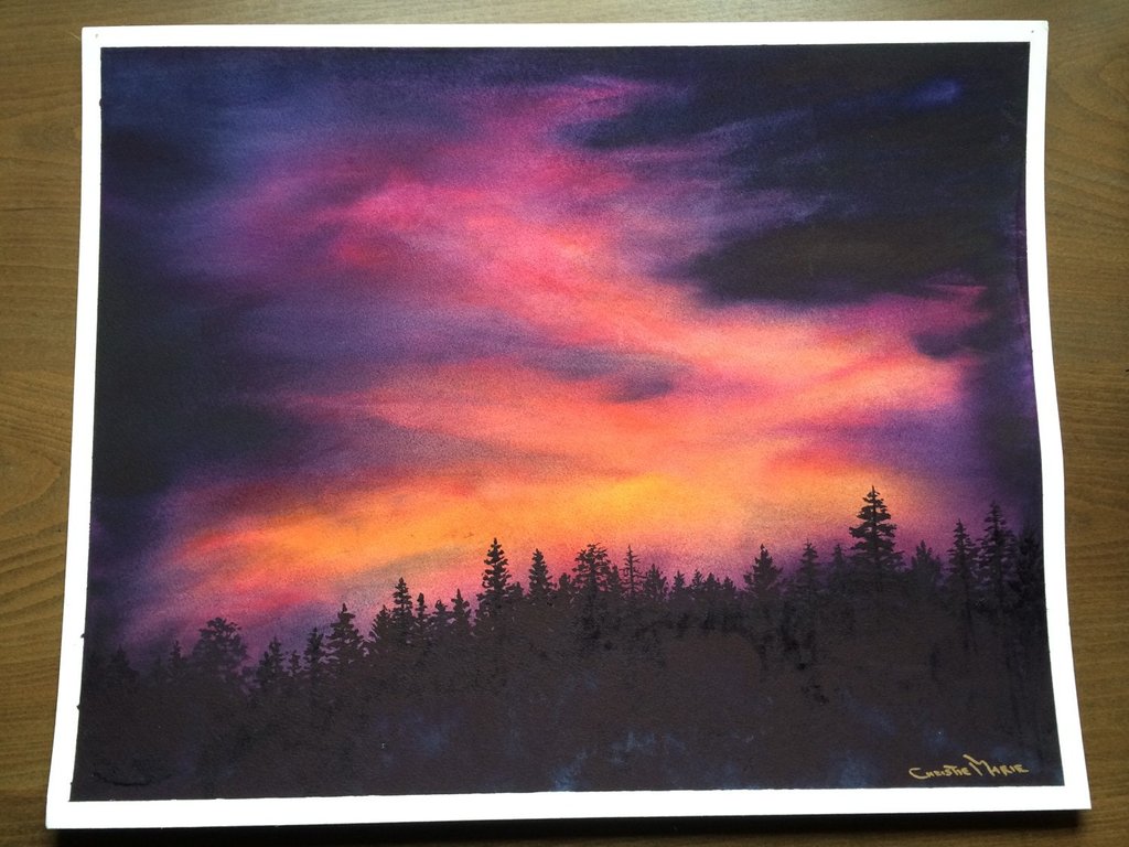 1024x768 Original Watercolor Art Sierra Sunset Original Painting, Framed