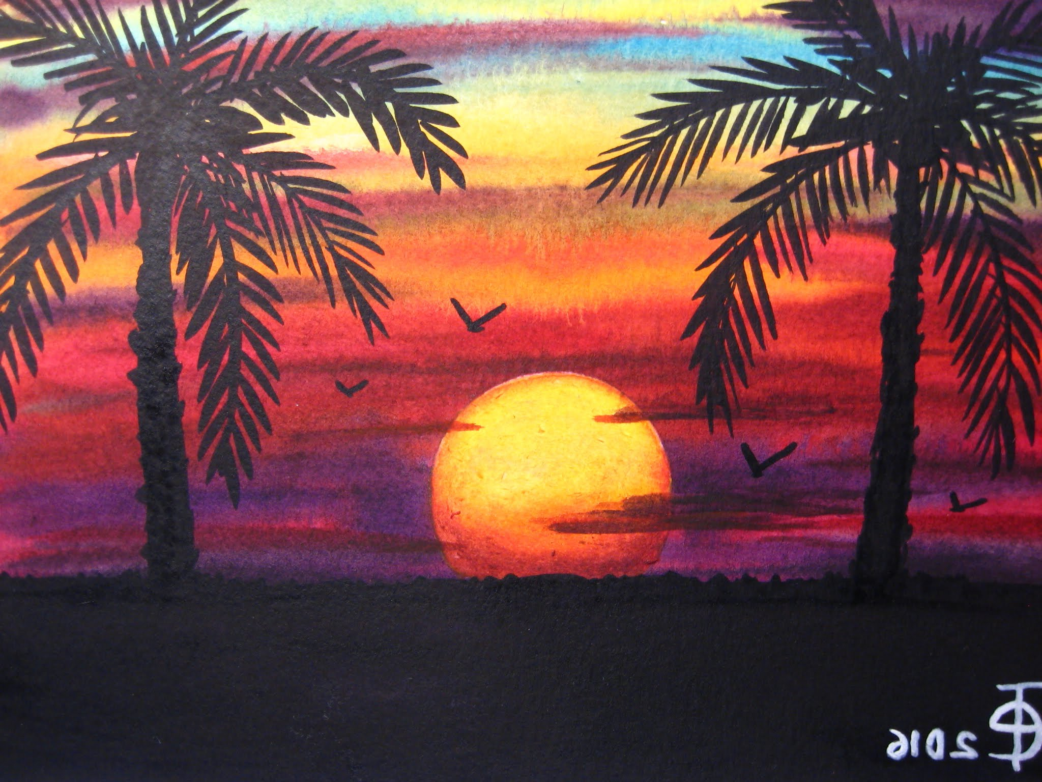 2048x1536 Painting Palm Trees In Watercolor Watercolor Painting Sunset With
