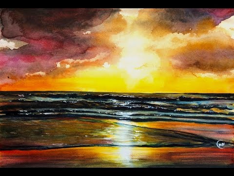 480x360 Watercolor Sunset By The Beach Painting Demonstration