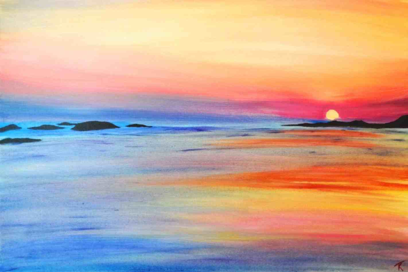 1422x948 Beach Sunset Watercolor Painting