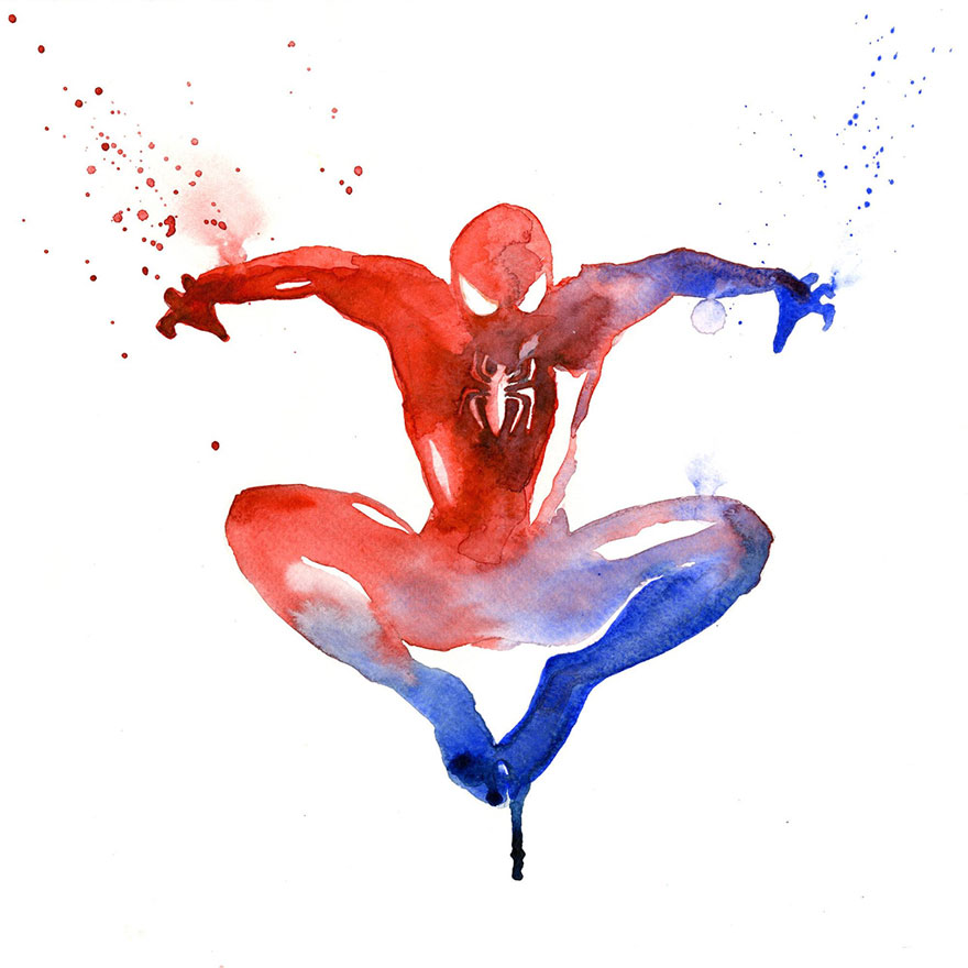 880x880 I Watercolor Superheroes With Big Splashes Bored Panda