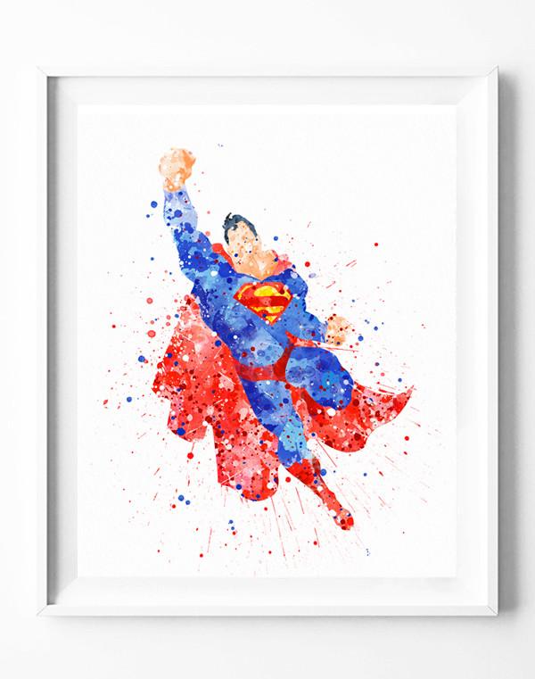 600x761 Superman Poster Dc Superhero Art Print Watercolor Painting Wall