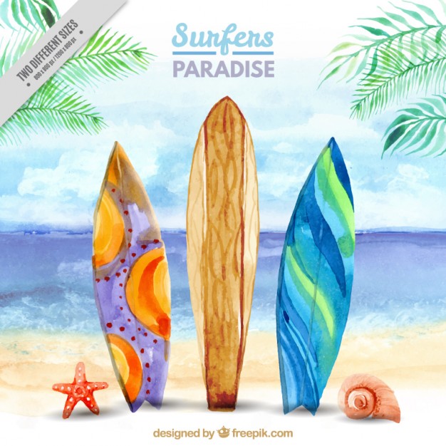 626x626 Surf Landscape On The Beach Background In Watercolor Effect Vector