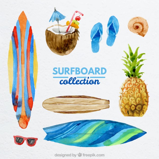 626x626 Watercolor Surf Elements Collection Stock Images