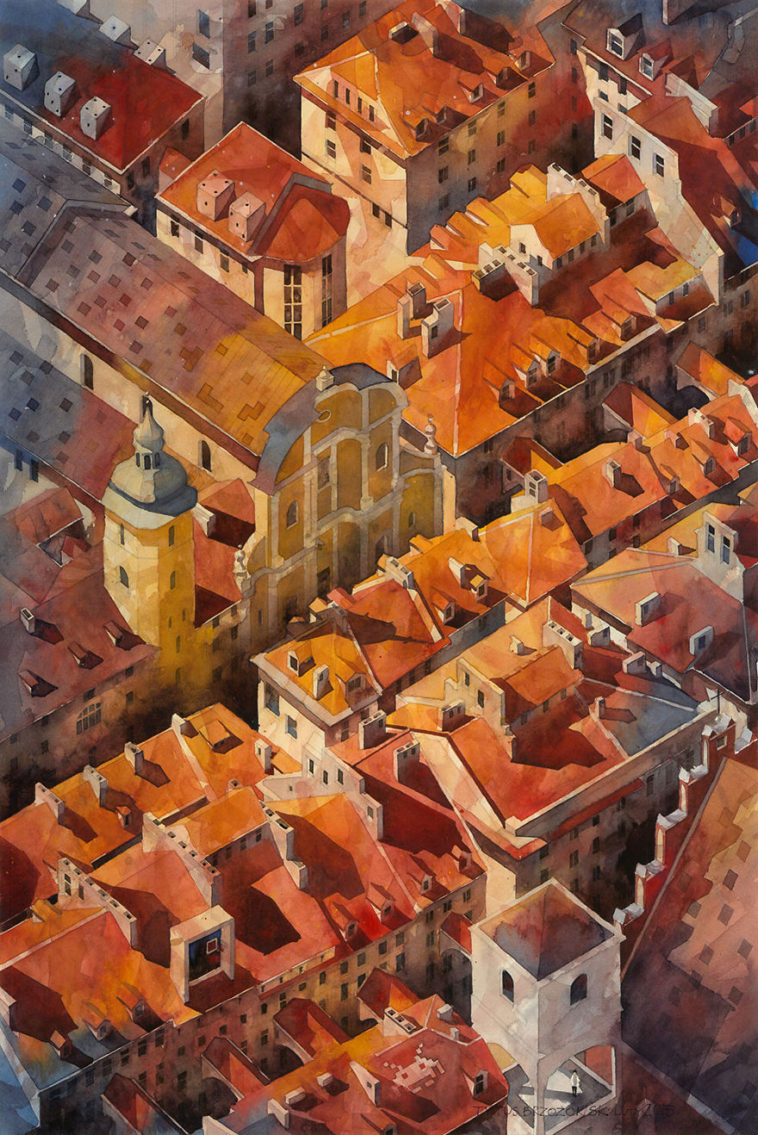 758x1135 Warsaw In Surreal Watercolor Painting By Tytus Slavorum