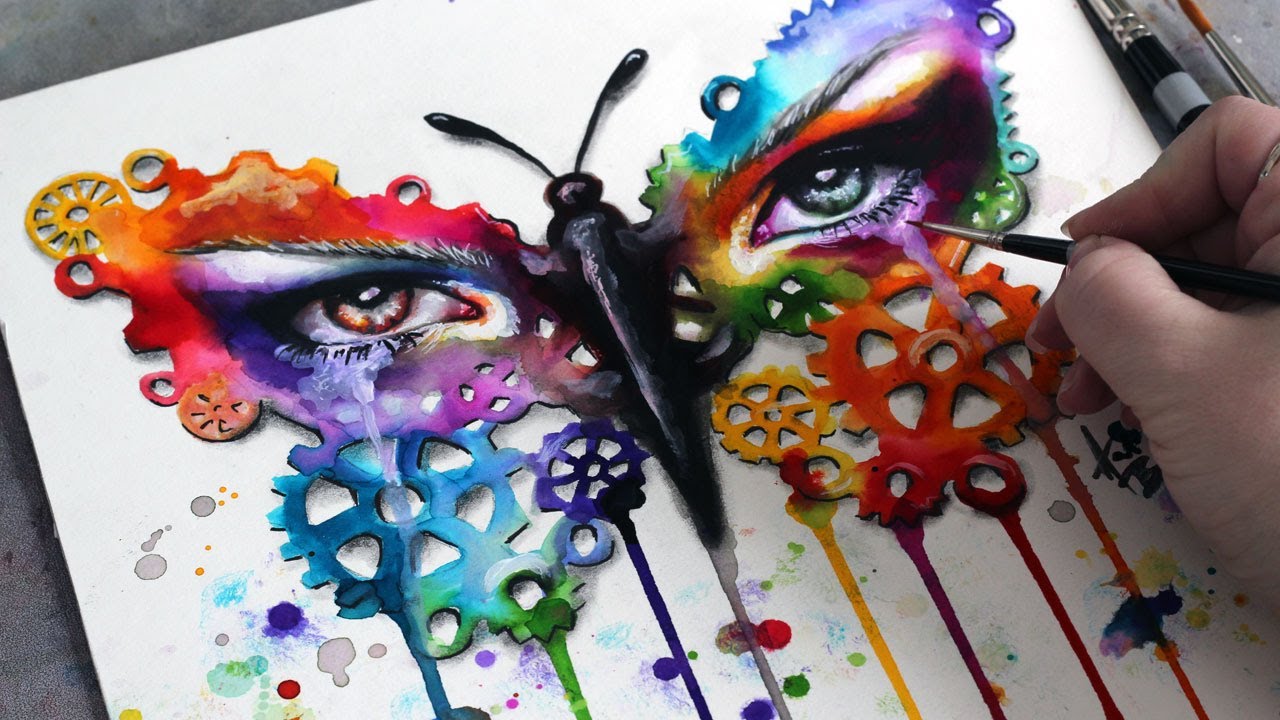 1280x720 Watercolor Timelapse Painting Surreal Butterfly