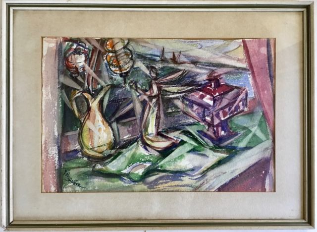 640x468 Original 1960s Mid Century Abstract Surrealism Watercolor Painting