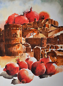 221x300 Sale! Original Watercolor Paintingsurrealism Still Life Fruits In