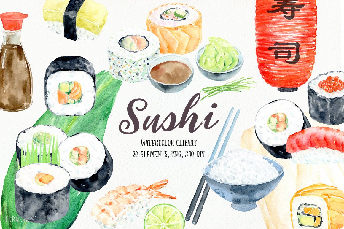 1160x772 Sushi Clipart Watercolor Sushi Japanese Food Sushi Bar Etsy