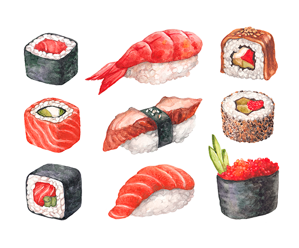 600x499 Watercolor Illustrations Of Sushi On Behance