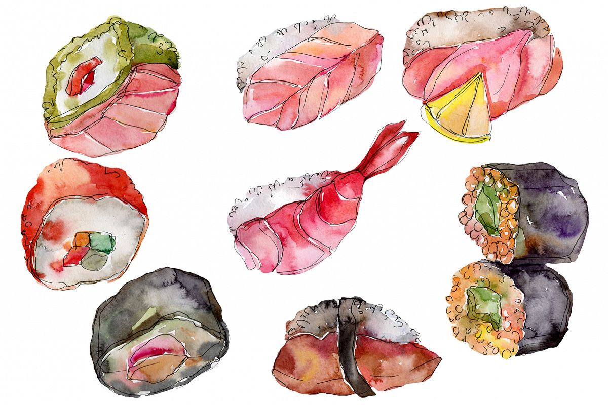 1200x800 Watercolor Sushi Png Watercolor Set