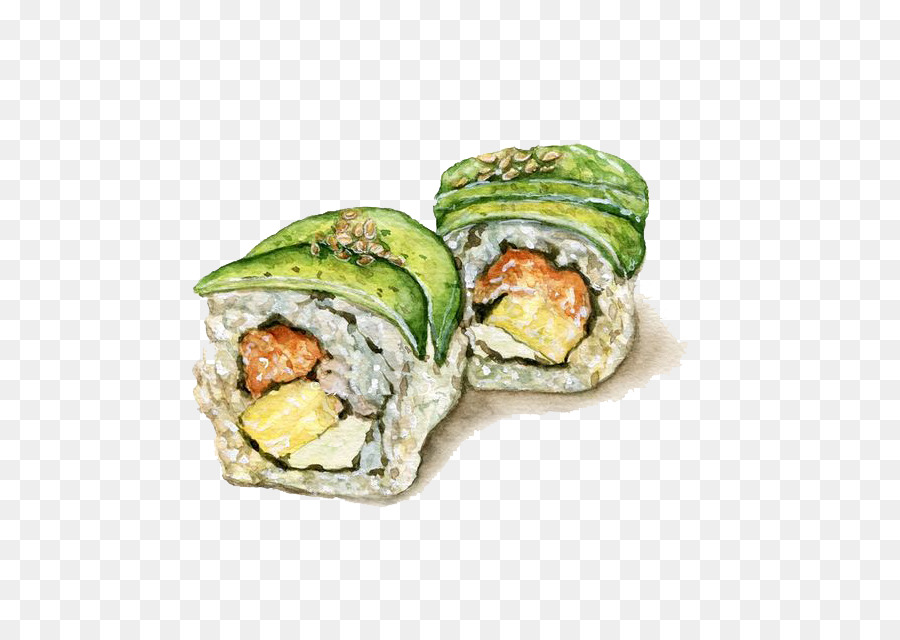 900x640 California Roll Gimbap Sushi Japanese Cuisine Watercolor Painting