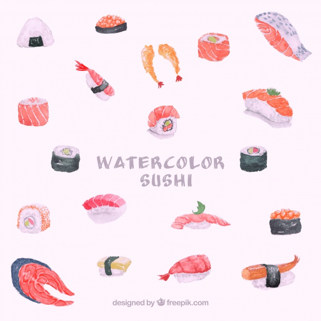 626x626 Watercolor Sushi Background Vector Free Download