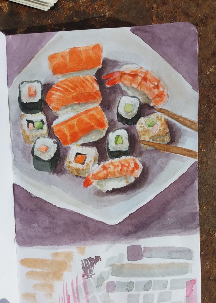 756x1057 Watercolor Sushi By Ivathehuman