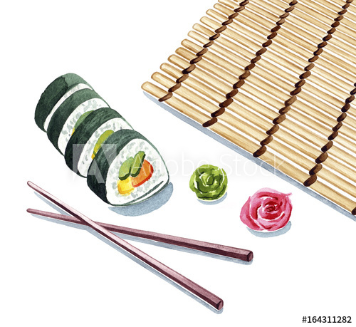 500x459 Watercolor Sushi Clip Art, Sushi Serving Illustration For Menu