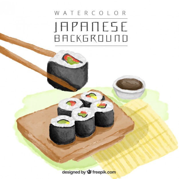 626x626 Delicious Sushi Pieces Watercolor Background Vector Free Download