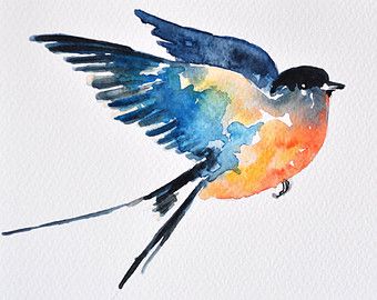 340x270 Original Watercolor Painting Flying Swallow Illustration 6x8 Inch