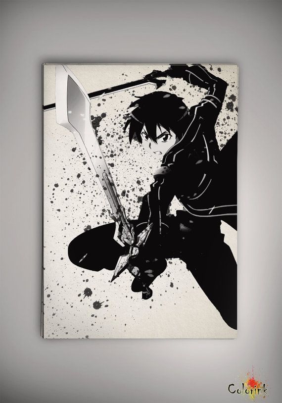 570x814 Sword Art Online Sao Kirito Watercolor Print Archival Print Art