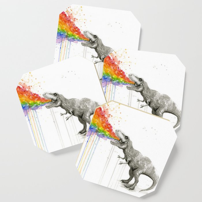700x700 T Rex Dinosaur Rainbow Puke Taste The Rainbow Watercolor Coaster