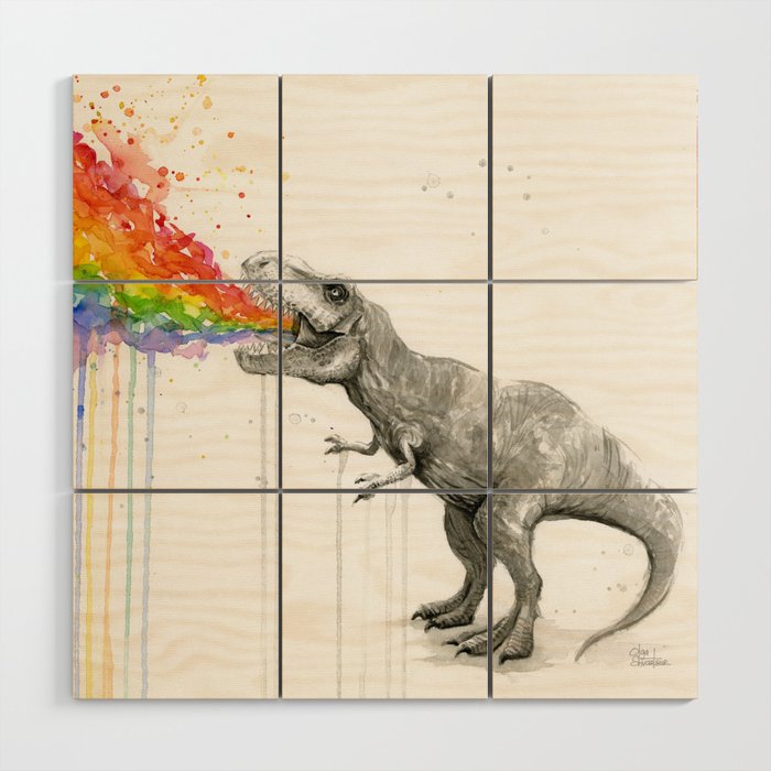 700x700 T Rex Dinosaur Rainbow Puke Taste The Rainbow Watercolor Wood Wall