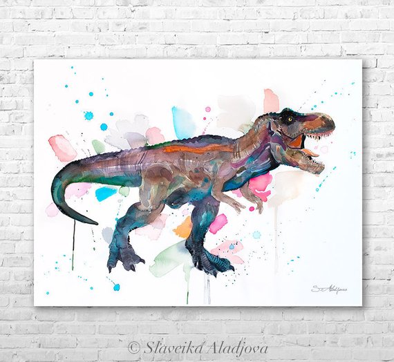 570x524 Tyrannosaurus Rex T Rex Dinosaur Watercolor Painting Print By Etsy