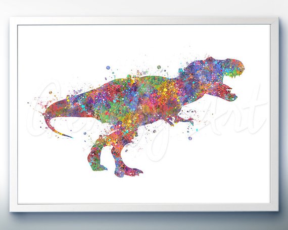 570x456 Dinosaur Tyrannosaurus T Rex Watercolor Art Print Dinosaur Etsy