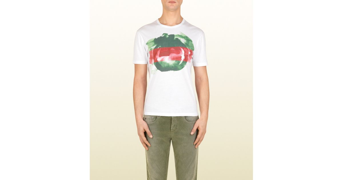 1200x630 Gucci Cotton Jersey Watercolor Print Tshirt In White For Men