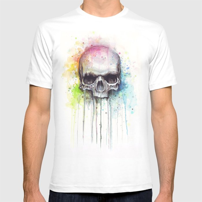 700x700 Skull Rainbow Watercolor Painting Skulls T Shirt By Olechka Society6